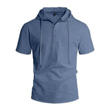 Riolio  Men's Linen Blend Hooded Polo Shirt Summer Casual Short Sleeve Solid Beach T-shirt