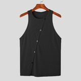 Riolio Irregular Button Down Solid Color Tank Tops Men Casual Sexy Tight O Neck Sleeveless Cardigan Tees Vintage S-5XL Summer