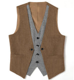 Riolio  Men's Suits Vest V Neck Fake Two Pieces Herringbone Wool Business Fashion Style Formal Men's Waiscoat For Wedding