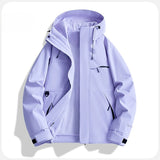 Riolio  Men's Windproof Hooded Jacket Solid Red Multi-Pocket Casual Outdoor Hiking Windbreaker Coat