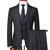 ( Blazer + Vest + Pants ) High-end Brand Fashion Plaid Men's Formal Business Suit 3pec Groom Wedding Dress Tuxedo Casual Suit