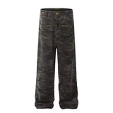 Riolio  Men Camouflage Trend Vintage Cargo Pants Spring Autumn Baggy Straight Multiple Pockets Jeans Male High Waist Wide Leg Trousers