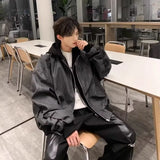 Riolio  Vintage PU Leather Bomber Jacket for Men Spring Autumn Hooded Jackets Streetwear Leather Trench Caots Windbreakers Men Clothes