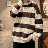 Riolio  Autumn and Winter Trendy Korean Striped Round Neck Sweater for Couples Loose and Lazy Style Casual Knitted Harajuku Top y2k