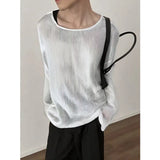 Riolio  Summer New Men's T-shirt O-neck Off Shoulder Long Sleeve Knitted Tees Top Man Thin Breathable Loose Casual T-shirt For Male