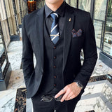 Riolio  S-7XL ( Blazer + Vest + Pants ) Brand Men's Formal Business Suit Three-piece Set Groom Wedding Party Dress Solid Color Plaid