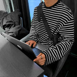Riolio  Black White Striped Long Sleeve T-Shirt Men New Oversized T Shirt Loose Casual Korean Fashion Autumn Bottoming Shirt