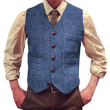 Riolio  Men Vest Dark Green Tweed Slim Casual Business Waistcoat For Wedding Party Banquet Work Prom Set Men Suit