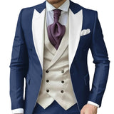Riolio  Fashionable Contrast Color Men's Suits 3 Pieces Jacket Vest Pants Dancing Sets Handsome Peak  Lapel Suit Set For Men Party Wear
