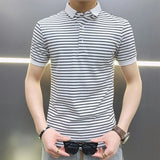 Riolio  Man with Collar Tee Shirts Streetwear Top Striped Black Vintage Clothing Polo T Shirt for Men Plain Trashy Y2k S Cotton White Xl