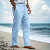 Riolio  Spring Men Straight Pants High Waist Linen Solid Color Casual Pants Breathable Comfortable Premium Beaches Daily Leisure Trouser