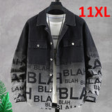 Riolio Gradient Denim Jacket Men Plus Size 10XL 11XL Denim Coat Letter Print Fashion Casual Jean Jacket Male Big Size 10XL 11XL