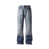 Riolio  Mens Straight Leg Jeans Business Casual Vintage Blue Denim Pants for Middle Aged Man Classic Fit man trousers