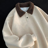 Riolio  Japanese Lamb Fur Corduroy Sweatshirt Women Autumn Winter Loose Ins Lazy Style Bfpolo Shirt Plus Velvet Thickened Jacket