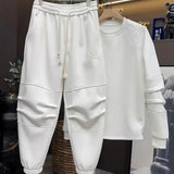 Riolio Streetwear Sportswear Plush Thickened Sweatshirt Trousers Two-piece Set Unisex Versatile Loose Solid Color Casual Sports Suit