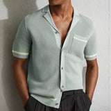 Riolio  Summer New Trend Men Fashion Polo Shirt Light Luxury Hollow Out Knitted T-shirt American Style Casual Short Sleeve Cardigan Tops