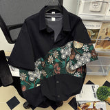 Summer Embroidered Shirts Men Fashion Casual Flower Shirts Mens Japanese Streetwear Loose Short Sleeve Shirts Men Plus Size