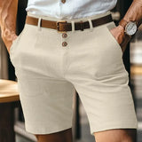 Riolio  Stylish Simplicity Summer Cotton Linen Shorts Men Fashion Triple Button Short Pants Male Streetwear Casual Beach Shorts