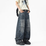 Riolio Men Unique Patchwork Washed Vintage Retro Loose Fit Baggy Jeans Fashion Denim Casual Street Style Distressed Trendy Comfort