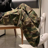 Riolio Trendy Vintage Camouflage Cargo Pants Men's Loose-fit Straight-leg High Street Hip Hop Ins Hong Kong Style Wide-leg Trousers