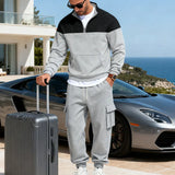 Riolio  Cross-border winter new product outdoor leisure simple male contrasting color loose tooling stand-up collar sweatshirt set