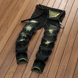 Riolio  New Men's Ripped Vintage Jeans Straight Denim Trousers Male Distressed Personalized Motorcycle High Street Spliced Jeans Pants