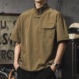 Riolio  Retro Men's Short-sleeved T-shirt Design Niche Hot Ice Silk Polo Shirt Trendy Brand Handsome Work Shirt