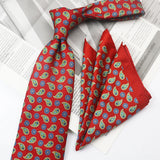 Riolio  2PCS Neck Tie Set Casual Floral Printed Neckties Oversized 9cm Luxury Striped Silky Neck Ties For Men Pocket Square Groom Hanky