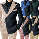 Riolio  Luxury Men's  Striped Suits Slim Fit Peak Lapel 2 Pieces Blazer and Pants Set for Wedding Prom  Evening Party