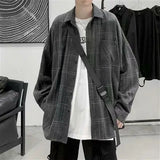 Riolio  Retro Plaid Shirt Men's Loose Long-sleeved Trendy Handsome Thin Jacket Versatile Shirt