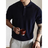 Riolio New Men's Clothing Light Luxury Business Polo Shirt Casual Slim-fit Knitted Solid Color Short Sleeve T-shirt High Quality Tops