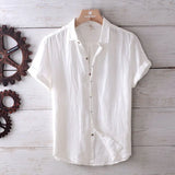 Riolio Japanese Retro Wrinkled Short-sleeved Linen Shirt for Men Summer Casual Thin Breathable Loose Half-sleeved Cotton Linen Shirt