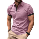 Riolio Summer Men Polo Shirts Men Short Sleeve Shirt Contrast Color Lightweight Streetwear Casual  Lapel Collar Tops