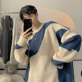 Riolio Autumn and Winter O-Neck Knit Sweater for Men Cow Patchwork Pullover Men Loose Casual Harajuku New Mens Oversized Sweater