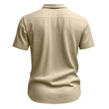 Riolio Summer New Solid Color Linen Men's Shirt Turn-down Collar Short Sleeve Men's Loose Casual Pocket Outdoor Vacation Shirt