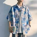 Riolio  Tie-dye Shirt Floral Short-sleeved Men Summer Trendy Thin Hong Kong Style Personalized Loose Cardigan