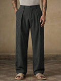 Riolio  Mens Casual Loose Pleated Wide Leg Chino Pants For Summer Autumn Daily Wear
