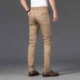 Riolio  Spring Young Men's Plaid Business Casual Pants Men's British Small Straight Slim-fitting Trend Non-iron Burgundy Trousers