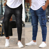 Riolio  New Fashion Multi Pockets Casual Trousers Slim Fit Wear Joggers Street Elastic Zipper Decoration Jeans Side Pockets Pencil Pants