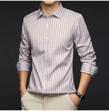 Riolio  Smart Casual Autumn Winter New Shirts Men Lapel Striped Single Breasted Korean Trend Fashion All-match Slim Long Sleeve Tops