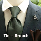 Riolio  2pcs Neck Tie Set Classic Solid Brown Green Neckties Casual Business Retro Ties Brooches Wedding Party Suit Accessories Cravat