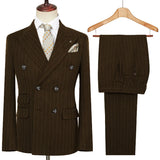 Riolio  Autumn Winter Double-Breasted Thick Stripes Suits for Men Slim Fit 2 Piece Set Blazer Pants Office Smart Casual Wedding New