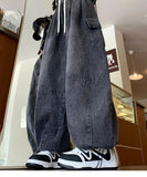 Riolio  Cargo Jean Loose Wide Leg Workwear Jeans Elastic Waist Men and Women Spring Autumn Faion Brand Waed Out Trousers Straight Cut