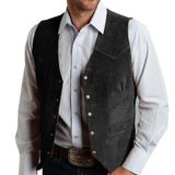 Riolio  Men Vest Gold Suede Leather Gentleman Business Waistcoat Vintage Western Cowboy Regular Slim Business Banquet Men Suit Vest