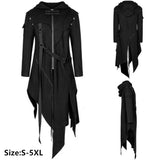 Riolio WELL DRESSED MEN New 2024 Men's Punk Style Irregular Trench Coats Black Gothic Long Hooded Jackets Halloween Man Cosplay Costume Large Size S-5XL