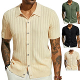 Riolio 2024 New Men's Casual Tops Summer Cool Knitted Men's Shirts Short-sleeved Lapels Solid Color Hollow Breathable Clothing