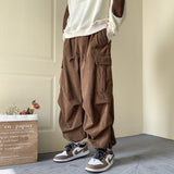 Riolio Corduroy Cargo Pants for Men Streetwear Black Cargo Trousers Male Joggers Hip Hop Green Black Japanese Pocket Korean