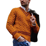 Riolio V-neck Sweater Men's Striped Color Blocking Knitted Sweater Autumn and Winter Fashion Mens Clothes