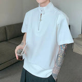 Riolio  Niche Stand-up Collar T-shirt Men Polo Shirt Summer Loose Short-sleeved Top T-shirt