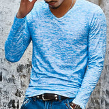 Riolio  Spring New Men's V-Neck Black T-Shirt Casual Long Sleeve Fashionable Urban Top Loose Fit Male Basic Crew Neck Tee